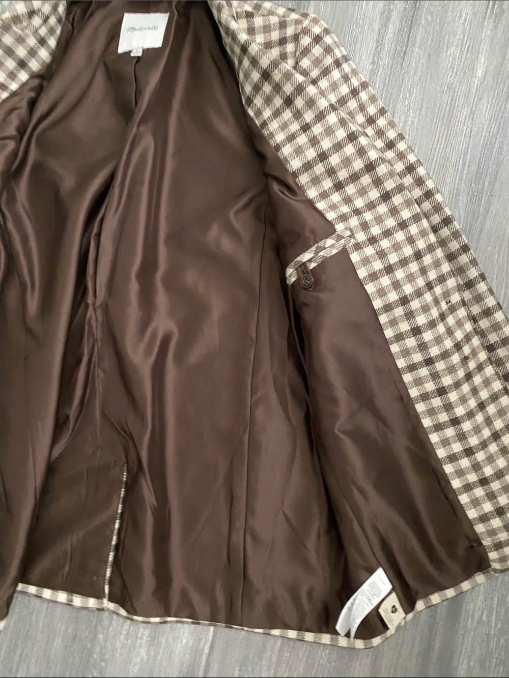 Madewell Larsen Blazer Undyed Wool Check Brown & Cream Plaid Single-Button $175 - Picture 8 of 13